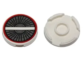 White Tile, Round 2 x 2 with Bottom Stud Holder with Engine Inlet, Vanes, White Crossbar and Dark Re