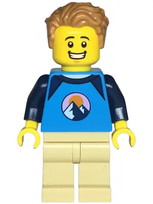 Wheelchair User - Male, Dark Azure and Dark Blue Shirt with Mountains, Tan Legs, Medium Nougat Tousl