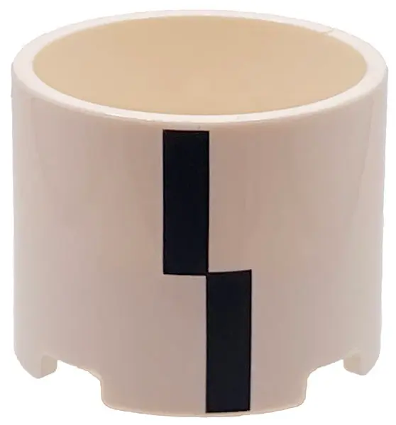 White Brick, Round 3 x 3 x 2 with Recessed Center and Axle Hole with 2 Black Rectangles Pattern