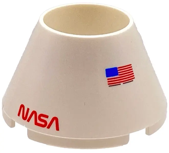 White Cone 4 x 4 x 2 Hollow No Studs with Red 'NASA', Hatch, Black Line and United States Flags Patt