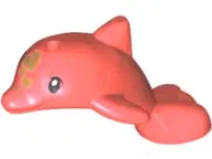 Coral Dolphin, Friends Style, Baby Jumping with Black Eyes, Upper Eyelids, Gold Spots Pattern