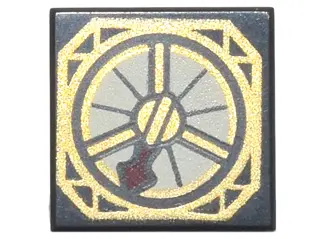 Black Tile 1 x 1 with Magic Compass with Thin Dark Red Needle and Detailed Printing Pattern