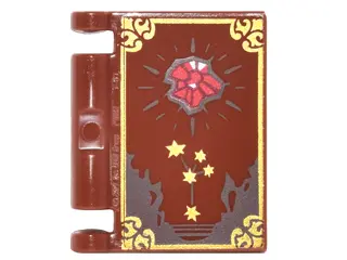 Reddish Brown Minifigure, Utensil Book Cover with Gold Border and Star Constellation, Dark Brown Sta