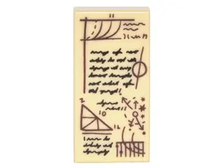 Tan Tile 1 x 2 with Reddish Brown Diagrams and Black Script Writing Pattern