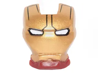 Dark Red Minifigure, Visor Top Hinge with Gold Face Shield, Black Lines on Forehead and White Eyes P