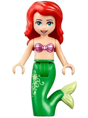 Ariel, Mermaid (Light Nougat) - Metallic Pink Shell Bra Top, Bright Green Tail with Star and Filigre
