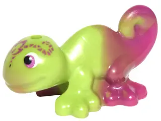 Lime Chameleon, Friends Style with Black, Magenta and White Eyes and Marbled Magenta Pattern (Hidee)