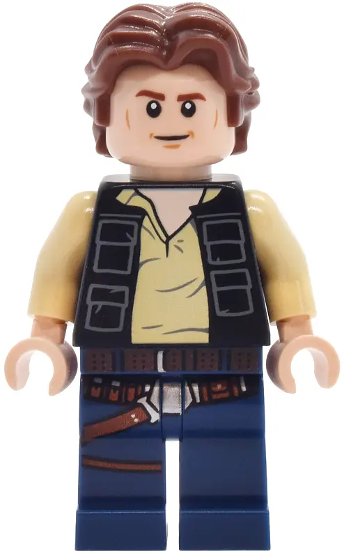 Han Solo - Black Vest with Pockets over Tan Shirt with Dark Bluish Gray Creases, Dark Blue Legs with
