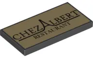 Black Tile 2 x 4 with 'CHEZ ALBERT RESTAURANT' on Tan Background with Dark Red Border Pattern