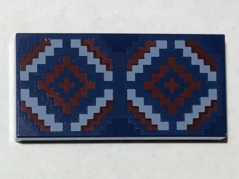 Dark Blue Tile 2 x 4 with Dark Red and Medium Blue Geometric Rug Pattern