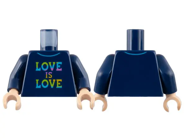 Dark Blue Torso Collared Shirt, Rainbow 'LOVE IS LOVE' Pattern / Dark Blue Arms / Light Nougat Hands