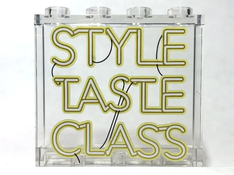Trans-Clear Panel 1 x 4 x 3 with Side Supports - Hollow Studs with 'STYLE TASTE CLASS' Neon Sign Pat