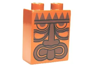 Dark Orange Duplo, Brick 1 x 2 x 2 with Tribal Mask Pattern
