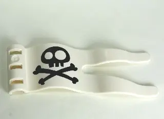 White Duplo Flag Wavy 2 x 5 with Skull and Crossbones Pattern