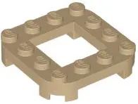 Dark Tan Plate, Modified 4 x 4 with Rounded Corners and 4 Feet with 2 x 2 Open Center
