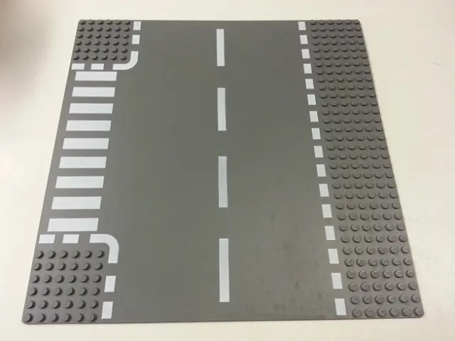 Dark Bluish Gray Baseplate, Road 32 x 32 6-Stud T Intersection with White Dashed Lines and Crosswalk