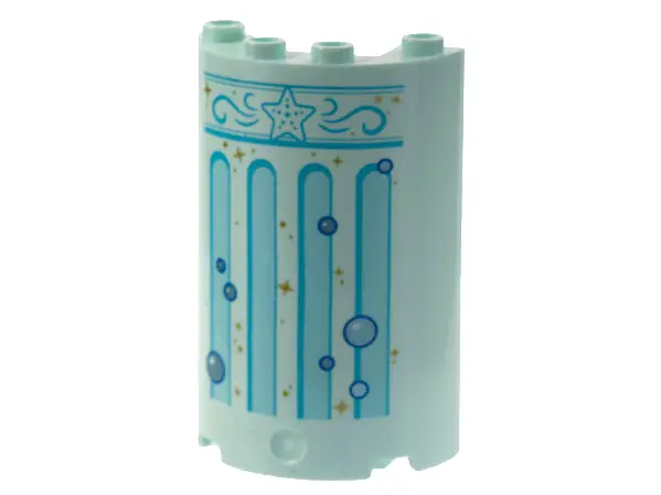 Light Aqua Cylinder Half 2 x 4 x 5 with 1 x 2 Cutout with Medium Azure Star, Filigree, and Columns, 