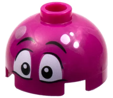 Magenta Brick, Round 2 x 2 Dome Top with Metallic Pink Spots, Black Eyebrows, and Large White Eyes P