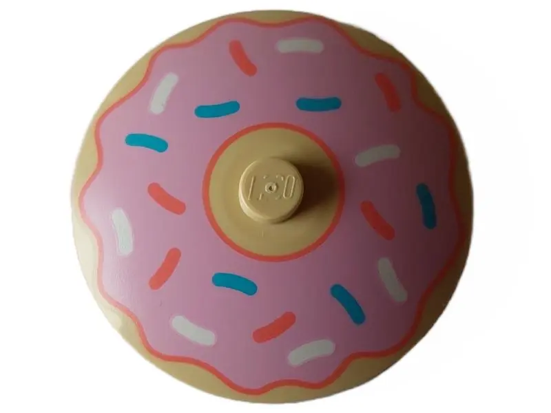 Tan Dish 4 x 4 Inverted (Radar) with Solid Stud with Donut / Doughnut with Bright Pink Frosting and 