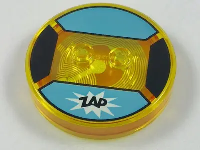 Trans-Yellow Dimensions Toy Tag 4 x 4 x 2/3 with 2 Studs and Trans-Orange Bottom with Black 'ZAP' in