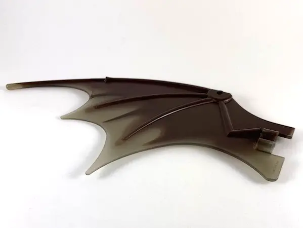 Dark Brown Dragon Wing 19 x 11 with Bar Hole and 2 Pin Holes with Marbled Trans-Brown Trailing Edge 