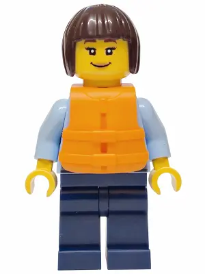 - City Officer Female, Bright Light Blue Uniform with Dark Bluish Gray Belt, Dark Blue Legs, Dark Br