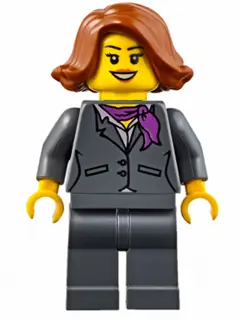 Dark Bluish Gray Jacket with Magenta Scarf, Dark Bluish Gray Legs, Dark Orange Female Hair Short Swe