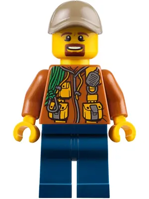 City Jungle Explorer - Dark Orange Jacket with Pouches, Dark Blue Legs, Dark Tan Cap with Hole, Brow