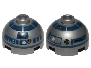 Flat Silver Brick, Round 2 x 2 Dome Top with Bright Pink Dots, Small Receptor and Dark Blue Pattern 
