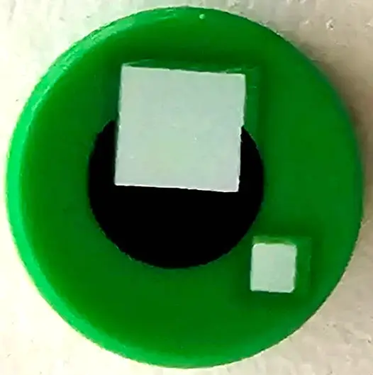 Bright Green Tile, Round 1 x 1 with 2 White Squares on Small Black Circle Pattern (BrickHeadz Eye)