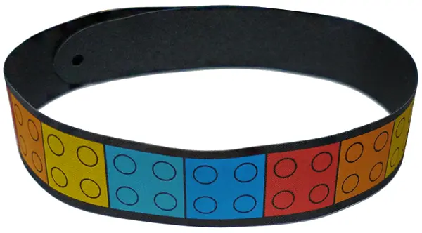 Black Cloth Camera Strap with 2 Holes and Red, Orange, Yellow, Medium Azure, and Dark Azure 2 x 2 Pl