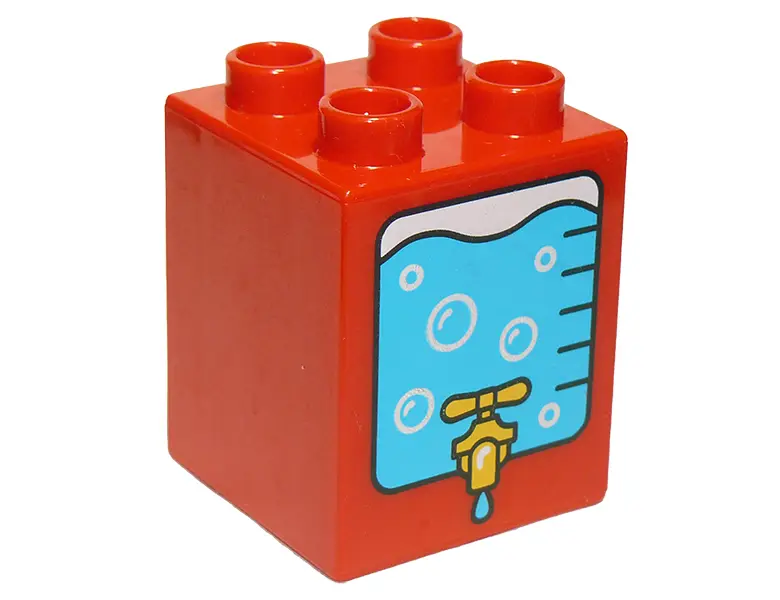 Red Duplo, Brick 2 x 2 x 2 with Water Cooler with Tap Pattern