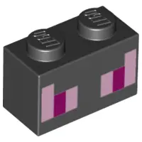 Black Brick 1 x 2 with Bright Pink and Magenta Rectangles Pattern (Minecraft Ender Dragon Eyes)
