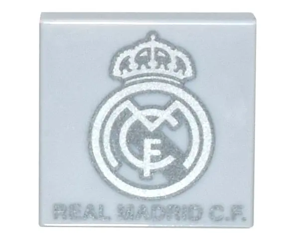 Light Bluish Gray Tile 2 x 2 with Silver Real Madrid Logo and 'REAL MADRID C.F.' Pattern