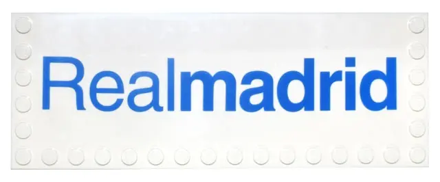 White Tile, Modified 6 x 16 with Studs on Edges with Blue 'Realmadrid' Pattern