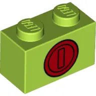 Lime Brick 1 x 2 with Red Coin Pattern