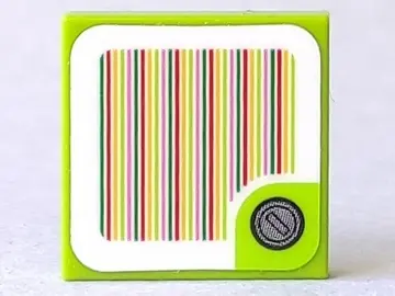 Lime Tile 2 x 2 with Super Mario Scanner Code Red Coin Block, Round Corner Pattern (Sticker) - Set 7