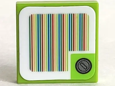 Lime Tile 2 x 2 with Super Mario Scanner Code Red Coin Block, Square Corner Pattern (Sticker) - Set 