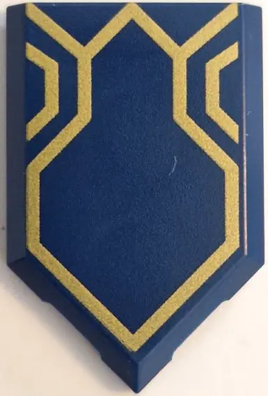 Dark Blue Tile, Modified 2 x 3 Pentagonal with Gold Lines and Ornaments Pattern