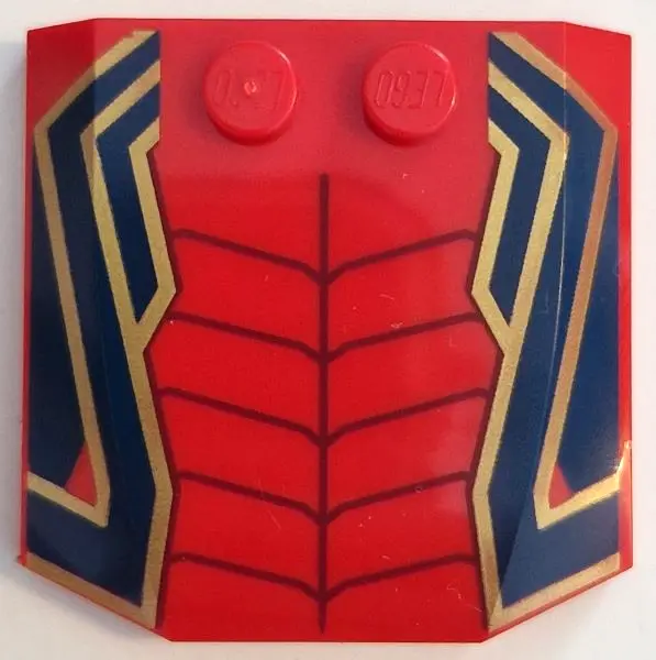 Red Wedge 4 x 4 x 2/3 Triple Curved with Dark Blue and Gold Lines and Ornaments and Dark Red Spider 