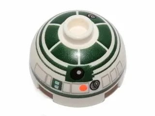 White Brick, Round 2 x 2 Dome Top with Dark Green Pattern (R2-X2)