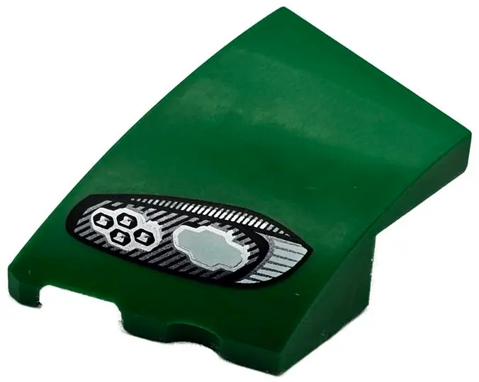 Green Wedge 3 x 2 Left No Studs with Aston Martin Car Headlight, Black Outline, White and Silver Str