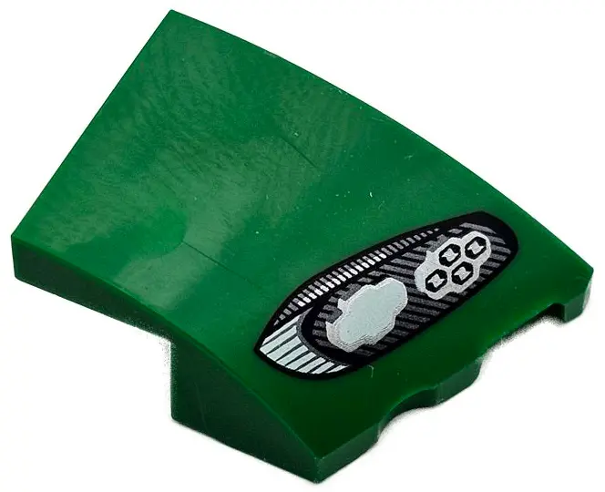 Green Wedge 3 x 2 Right No Studs with Aston Martin Car Headlight, Black Outline, White and Silver St