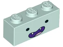 Light Aqua Brick 1 x 3 with Face Black Eyes, Wide Open Dark Purple Smile with 2 Pointed Fangs and To