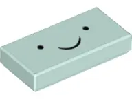 Light Aqua Tile 1 x 2 with Face Black Eyes and Thin Smile Pattern (BMO)