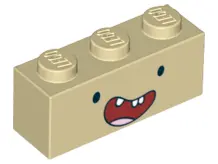 Tan Brick 1 x 3 with Face Black Eyes, Wide Open Red Smile with 3 Teeth with Gap and Tongue Pattern (
