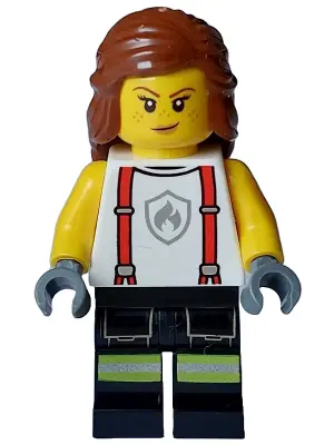 Fire - Female, White Shirt with Suspenders, Legs with Reflective Stripes, Reddish Brown Hair with Br