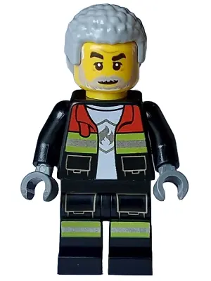 Fire - Male, Black Open Jacket and Legs with Reflective Stripes and Red Collar, Light Bluish Gray Co