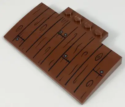 Reddish Brown Slope, Curved 5 x 8 x 2/3 with 4 Studs with Boards and Nails Pattern