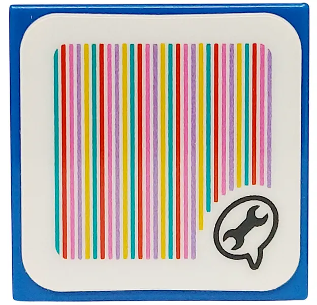 Blue Tile 2 x 2 with Super Mario Scanner Code Blue Toad Speech Bubble with Wrench Pattern (Sticker) 